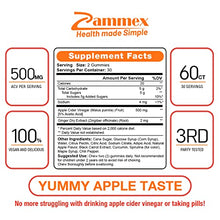 Load image into Gallery viewer, Apple Cider Vinegar Gummies Vitamins with The Mother, 500mg ACV & Ginger, Vegan, Paleo & Keto Friendly, Non-GMO, Natural Apple Flavor Pectin Gummy with Superfoods, for Women Men, 60 Count, by Zammex