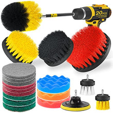 Load image into Gallery viewer, Holikme 20Piece Drill Brush Attachments Set, Scrub Pads & Sponge, Buffing Pads, Power Scrubber Brush with Extend Long Attachment, Car Polishing Pad Kit