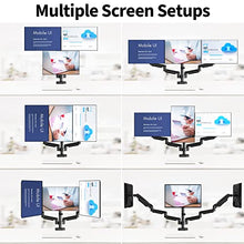 Load image into Gallery viewer, MOUNTUP Triple Monitor Desk Mount, 3 Monitor Stand for Three Max 27 Inch Computer Screen, 4.4-19.8lbs Heavy Duty Gas Spring Triple Monitor Arm Holder, VESA Bracket with Clamp/Grommet Base, Black