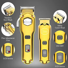 Load image into Gallery viewer, Hatteker Hair Clipper & Trimmer Set for Men IPX7 Waterproof Cordless Barber Clipper for Hair Cutting Kit with T-Blade Trimmer Beard Trimmer Kids Clipper Professional USB Rechargeable (Gold)