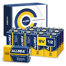 Load image into Gallery viewer, Allmax 9V Maximum Power Alkaline Batteries (12 Count) – Ultra Long-Lasting 9V Battery, 7-Year Shelf Life, Leak-Proof, Device Compatible – Perfect for Smoke Detectors and Fire Alarms