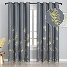 Load image into Gallery viewer, Estelar Textiler Grey and Gold Blackout Curtains Window Curtain Panels with Palm Tree and Wheat Pattern Light Blocking Curtains for Living Room Sliding Glass Door, Grey, 52Wx108L, 2 Panels