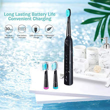 Load image into Gallery viewer, Initio Sonic Electric Toothbrush for Adults and Teens, 5 Modes wieh Smart Timer, 40,000 VPM Motor, Whitening Rechargeable Sonic Toothbrush, 3 Brush Heads Included (Black)