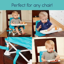 Load image into Gallery viewer, hiccapop OmniBoost Travel Booster Seat with Tray for Baby | Folding Portable Baby Booster Seat for Dining Table, Camping, Beach, Grandma’s | Tip-Free Design Straps to Kitchen Chairs - Booster Chair