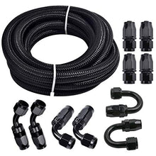 Load image into Gallery viewer, 3/8 6AN 20FT Fuel Line Hose Kit, Nylon Stainless Steel Braided Fuel Line Oil/Gas/Fuel Hose End Fitting Hose with 10PCS Swivel Fuel Hose Fitting Adapter Kit - Black