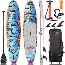 Load image into Gallery viewer, Upgraded 10'6 Inflatable Stand Up Paddle Board, Paddleboards with Adjustable Paddle, Non-Slip Deck, Safety Leash, Backpack, 3 Detachable Fins, Hand Pump, Repair Kit for Youth and Adults, Graffiti