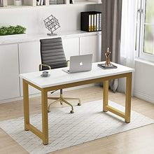 Load image into Gallery viewer, Tribesigns Modern Computer Desk, 55 inches Large Office Desk Computer Table Study Writing Desk for Home Office, White Gold Metal Frame