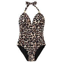 Load image into Gallery viewer, RXRXCOCO Women V Neck One Piece Swimsuits Tummy Control Ruched Swimwear Halter Bathing Suit Leopard Small