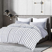 Load image into Gallery viewer, Brermer All Season Queen Soft Quilted Down Alternative Comforter, Hotel Collection Reversible Duvet Insert with 8 Corner Tabs, Winter Warm Fluffy Lightweight, 88x88 inches Grey/White Stripe