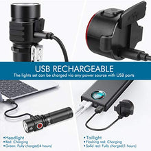Load image into Gallery viewer, Te-Rich Bike Lights USB Rechargeable, LED Cycling Light Front and Back, 800 Lumen Headlight Flashlight and Rear Taillight Set, Easy to Use, Road/Moutain Bicycle Accessories for Kids, Men and Women