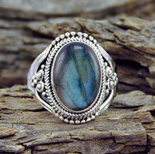 Load image into Gallery viewer, Wenbin Fashion Vintage Ladies 925 Sterling Silver Turquoise Moonstone Ring Oval Cut Natural Bohemian Wedding Jewelry Size 6-10 (US Code 7)