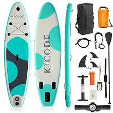 Load image into Gallery viewer, Kicode Inflatable Paddle Board for Adults (6 Inches Thick) Premium Stand Up SUP Accessories & Carry Bag, Waterproof Bag, Non-Slip Deck, Leash, Pump, Waterproof Phone Pouch, Green & Gray