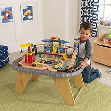 Load image into Gallery viewer, KidKraft Transportation Station Wooden Train Set and Table with Airport, Helicopter, 58 Pieces Included, Gift for Ages 3+