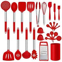 Load image into Gallery viewer, LIANYU 27 PCS Kitchen Utensils Set with Holder, Silicone Cooking Utensils Spatula Set with Stainless Steel Handle, Kitchen Cooking Gadgets Tools for Nonstick Cookware Set, Heat Resistant, Red