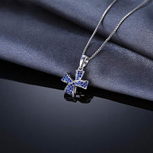 Load image into Gallery viewer, QMM necklace Pendant Flower Knot 0.22Ct Created Blue Spinel Pave Pendant Necklace 925 Sterling Silver Jewelry for Women 45Cm Chain