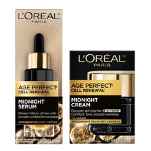 Load image into Gallery viewer, L'Oreal Paris Age Perfect Anti-Aging Midnight Face Serum 1 oz + Midnight Cream 1.7 oz, Smooths Wrinkles & Firms Skin + Eye Cream & Serum Sample