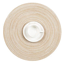Load image into Gallery viewer, SHACOS Round Placemats Set of 4 Braided Glitter Round Table Placemats 15 inch for Wedding Holiday Party (Multicolor-Light Coffee, 4)