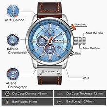 Load image into Gallery viewer, Men Leather Strap Military Watches Men's Chronograph Waterproof Sport Wrist Date Quartz Wristwatch Gifts (Silver Blue)