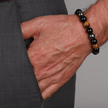 Load image into Gallery viewer, Triple Protection Bracelet for Women and Men - Bring Prosperity, Good Luck - with 10mm Crystal Beads of Hematite, Black Obsidian, Tiger Eye - Stone Bracelets