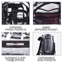 Load image into Gallery viewer, Small Clear Backpack - Heavy Duty - Stadium Approved - TSA Lock - Key Holder - Bottle Opener - 2-WAY Zip - Inside, Outside Zip Pockets - Expandable Side Pockets - Transparent PVC - H12''xW10.6''xD6