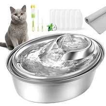 Load image into Gallery viewer, ORSDA Cat Water Fountain Stainless Steel, 67oz/2L Pet Water Fountain for Cats Inside, Automatic Dog Water Dispenser Bowl with 6pcs Filters, a Silicone Mat, Quiet, Easy Clean&Dishwasher Safe