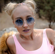Load image into Gallery viewer, ShadyVEU Retro John Lennon Style Sunglasses Round Colorful Tint Groovy Hippie Wire Teashades (Purple Lens, 50)