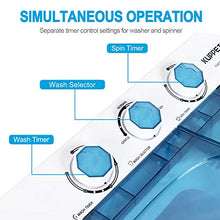 Load image into Gallery viewer, KUPPET Compact Twin Tub Portable Mini Washing Machine 26lbs Capacity, Washer(18lbs)&Spiner(8lbs)/Built-in Drain Pump/Semi-Automatic (White&Blue)