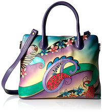 Load image into Gallery viewer, Anna by Anuschka Women's Genuine Leather Large Expandable Tote | Hand Painted Original Artwork | Paisley Collage Eggplant