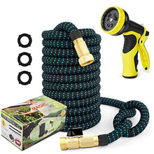 Load image into Gallery viewer, 50ft Garden Hose Expandable Water Hose, 3/4” Solid Brass Fittings & 9 Function Spray Nozzle & Extra Strength Fabric 3-Layers Latex Core, Lightweight Flexible Pocket Hoses for Lawn Plants Car Washing