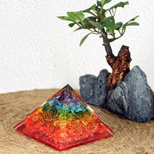 Load image into Gallery viewer, Orgone Pyramid | 7 Chakra Orgonite Pyramid for Meditation & Anti-Stress | Seven Chakra Pyramid Large, Healing Crystal Gemstone Pyramid | Orgone Pyramid Crystal - Handmade In India