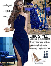 Load image into Gallery viewer, Nature Comfy LilyIn Womens Sleeveless one Shoulder Ruched High Slit Elegant Evening Cocktail Party Dresses (Blue, Large)