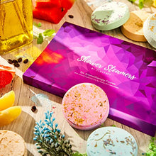 Load image into Gallery viewer, Cleverfy Aromatherapy Shower Steamers - Variety Pack of 6 Shower Bombs with Essential Oils. Mothers Day Ideas for Mom from Daughters. Purple Set Shower Steamer