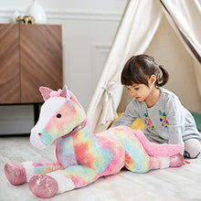 Load image into Gallery viewer, Tezituor Large Horse Stuffed Animal Giant Pony Pink Plush Toy Horse Tie-Dye Fur Big Gift for Kids 35 Inches