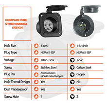 Load image into Gallery viewer, WELLUCK 15 Amp Flanged Inlet 125V, NEMA 5-15 RV Shore Power Inlet Plug w/Waterproof and Back Cover, 2 Pole 3-Wire AC Port Plug, Generator Male Receptacle for Marine Boat RV Shed Electrical Extension