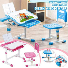 Load image into Gallery viewer, FASFSAF 2020 Upgrade Kids Desk and Chair Set, Height Adjustable Kids Table and Chair Set, Home School Use Anti-Reflective Children Study Table with LED Light/Reading Board/Pull-Out Drawer,Blue