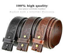 Load image into Gallery viewer, Genuine Full Grain Western Floral Engraved Tooled Leather Belt Strap 1-1/2" Wide (Tan, 34)