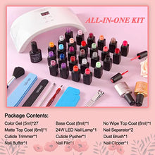 Load image into Gallery viewer, Lavender Violets 38pcs Gel Nail Polish Kit with UV Light 24W LED Nail Lamp, 27 Colors Spring Gel Polish Kit, Red Pink Gel Nail Kit with No Wipe Glossy & Matte Top Base Coat and Manicure Tools W973