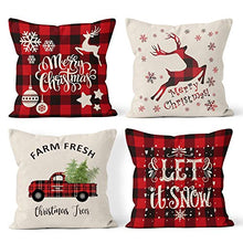 Load image into Gallery viewer, Bieyaaso Christmas Pillow Covers 18x18 Set of 4 for Home Decor. Christmas Buffalo Plaid Retro Truck Throw Pillow Cases CushionDecor Winter Holiday Christmas Farmhouse Decor Pillows Throw Pillow Covers