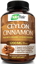 Load image into Gallery viewer, NutriFlair Ceylon Cinnamon (Made with Organic Ceylon Cinnamon) 1200mg per Serving, 120 Capsules - Healthy Blood Sugar Support, Joint Support, Anti-inflammatory & Antioxidant - True Sri Lanka Cinnamon