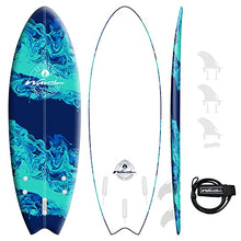 Load image into Gallery viewer, Wavestorm -Soft Top Foam 5'6" Surfboard/Fish Swallow Tail Surfboard for Beginners and All Surfing Levels Youth Complete Set Includes Leash and Multiple Fins, Blue Marble, (AZ22-WSSW560-BLU)