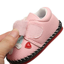 Load image into Gallery viewer, SOFMUO Baby Girls Boys Pu Leather Sneakers Anti-Slip Rubber Sole Cartoon Moccasins Handmade Newborn Slippers Hard Bottom Toddler First Walkers Infant Crib Shoes (Butterfly Pink,0-6 Months)