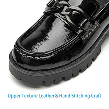 Load image into Gallery viewer, VERDASCO Platform Loafers for Women Leather Chunky Heel Lug Sole Shoes Womens Penny Loafers Comfort Slip On Round Toe Office Work Shoes Fashion Dress Shoes for Women(Black with Chain, 8)