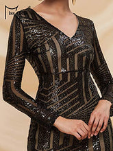 Load image into Gallery viewer, Miss ord Women's V Neck Long Sleeve Sequined Cocktail Mini Dress (Small, Black)