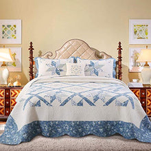 Load image into Gallery viewer, KASENTEX Luxurious Patchwork Bedspread Embroidery Cushion 100% Cotton Pillow Machine Washable(Blue, 18x18in)