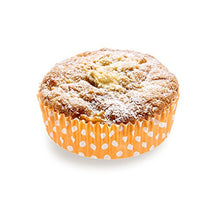Load image into Gallery viewer, Panificio Premium 3.5 Inch, 4 Ounce Baking Cups: Regular-Ridged Round Paper Baking Cups Perfect for Muffins, Cupcakes or Mini Snacks - Hot Orange Polka Dot Print Design - Disposable - 200ct Box