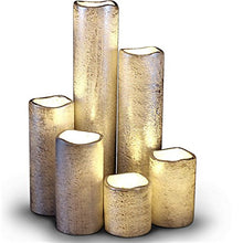 Load image into Gallery viewer, LED Lytes Flameless Timer LED Candles Slim Set of 6, 2" Wide and 2"- 9" Tall, Silver Coated Wax and Flickering Warm White Flame for Home and Wedding Decor