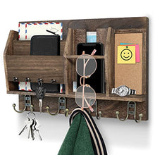 Load image into Gallery viewer, Wooden Key Holder for Wall, Mail Organizer Wall Mount with 4 Key Hooks, Wall Mounted Hanging Keys Rack with Sunglasses Storage, Rustic Home Decor for Entryway