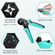 Load image into Gallery viewer, TICONN Ferrule Crimping Tool Kit with 1200PCS Ferrules Insulated Wire Terminals, Self-adjustable Ratchet Wire Crimper for AWG 23–7 Electrical Wire Connectors
