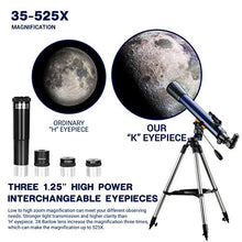 Load image into Gallery viewer, ESSLNB Telescope for Adults 700X70mm with K4/10/20 Eyepieces 525X Telescopes for Kids and Beginners Erect-Image Refractor Telescope with Stainless Steel Tripod Phone Mount and Red Dot Finderscope