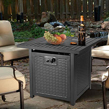 Load image into Gallery viewer, HEMBOR 28" Propane Gas Fire Pit Table, 50,000 BTU Square Fire Bowl, Outdoor Auto-Ignition Fireplace with Waterproof Cover, Lava Rock, CSA Certification, for Garden, Patio, Courtyard, Balcony